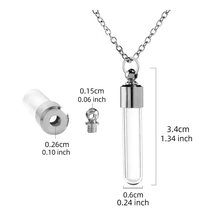 Stainless Steel Glass Cremation Cylinder Tube Urn Pendant Memorial Necklace Ashes Holder Keepsake Cremation Jewelry Pet Urns