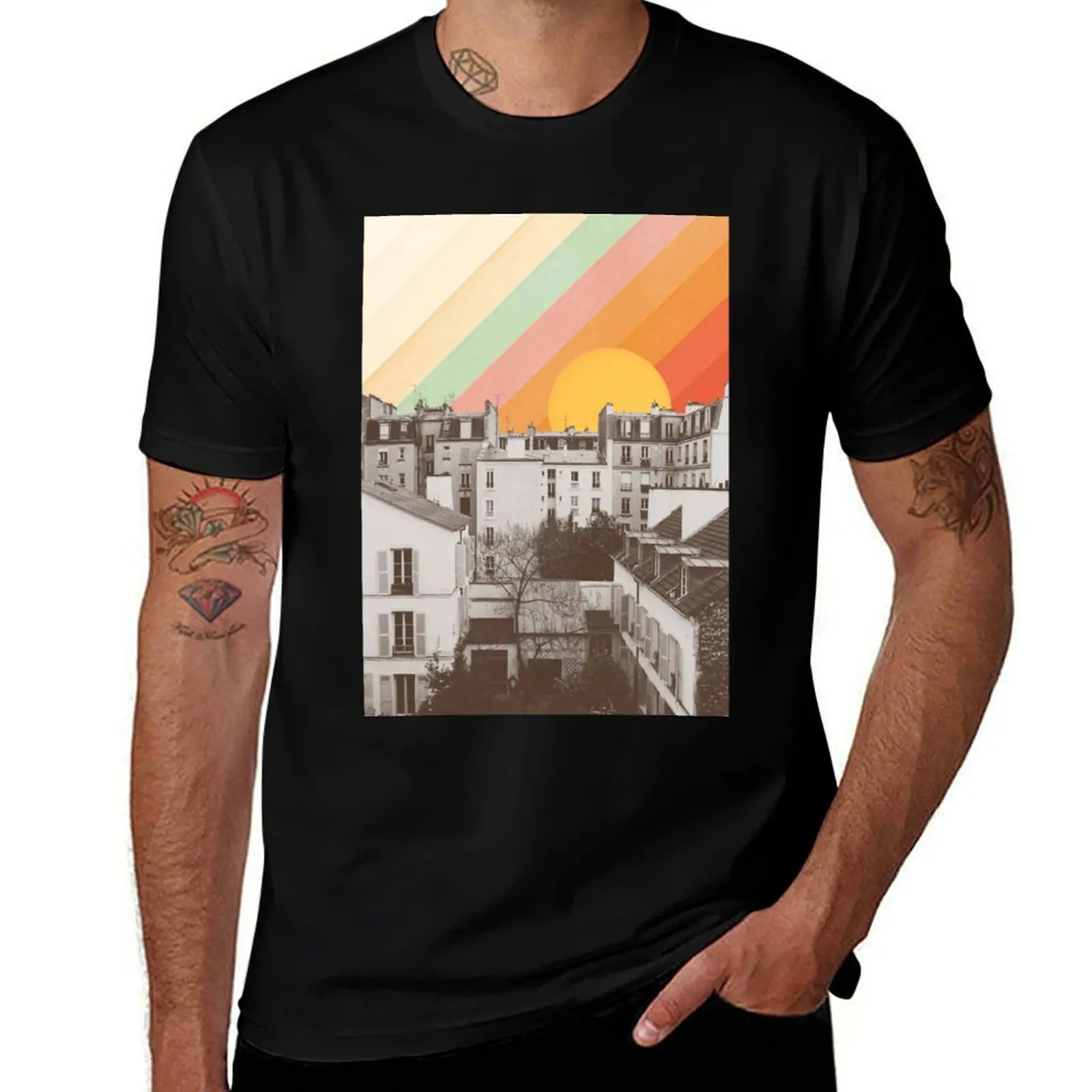

Rainbow Sky Above Paris T-Shirt t shirts for man graphic funny men t shirt cotton 100% t shirts cotton 100% T-Shirt