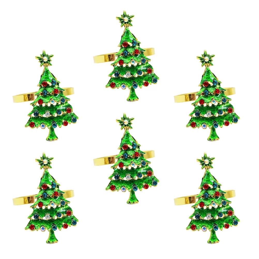 

6Pcs Christmas Tree Napkin Rings Metal Holder Elegant Dinning Table Decor Party Decoration Christmas Tree Napkin Ring