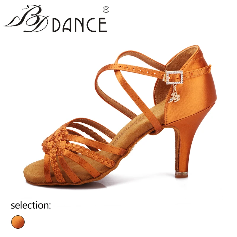 BD Dance Shoes Women Latin Dance Shoes resistant and comfortable soft Sole   Satin dance shoes 2360-b3 Free Shipping