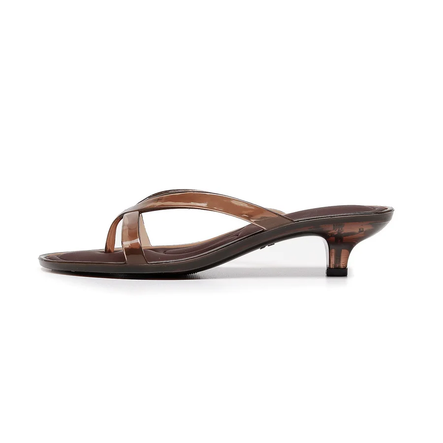 Minimalist Parisian Heeled PVC Sandals Women's Open Toe Post Kitten Heel Sleek Slip On Shoes Summer Casual Poolside Beach Sandal image 4