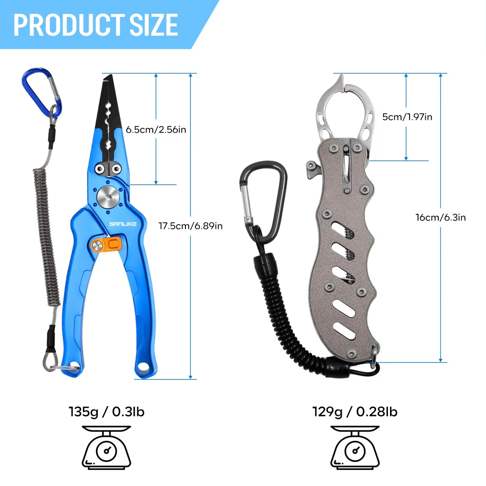 SANLIKE Fishing pliers grip clip set multifunctional aluminum alloy fish grip with safety rope and special bag fishing pliers