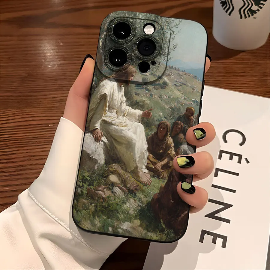 Casing ponsel bermotif Yesus duduk di atas batu untuk iPhone 17 hingga 11 Pro Max Plus