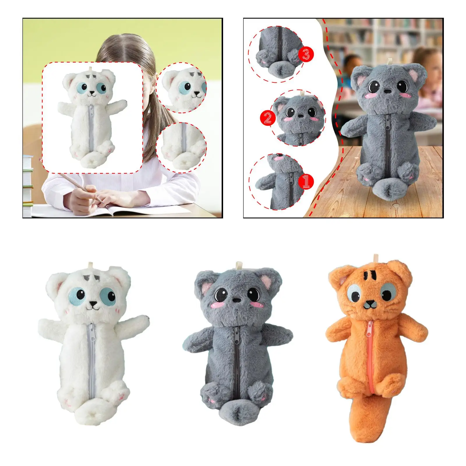 حقيبة أقلام رصاص على شكل حيوان من القطيفة، حقيبة مستحضرات تجميل مبتكرة متعددة الأغراض #3