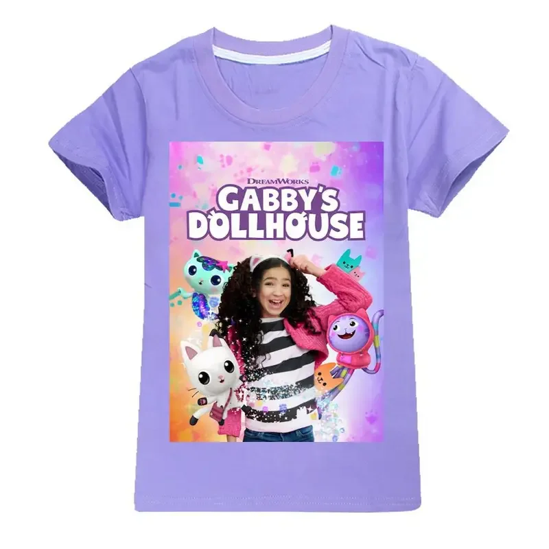 2023 Sommer kawaii niedlichen Gabbys Puppenhaus T-Shirt Kinder 3d bunten Druck T-Shirt Mädchen Kurzarm T-Shirt Damen Raper Style Top