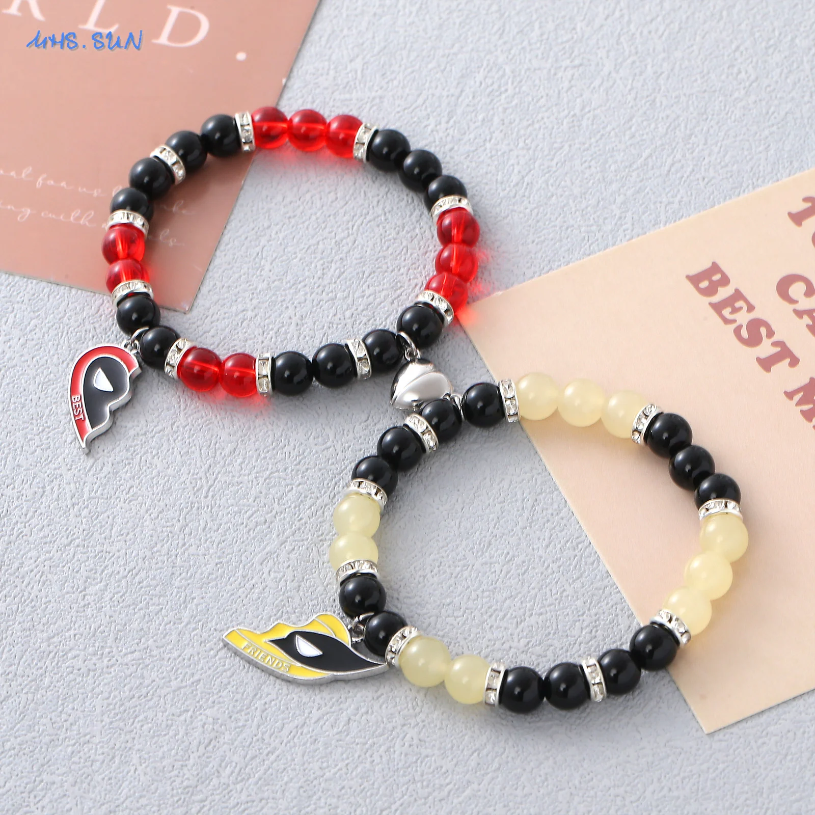 MHS.SUN Deadpool And Wolverine Heart Clown Mask Pendants Bracelets Best Friends Natural Stone Jewelry Gifts For Women Men