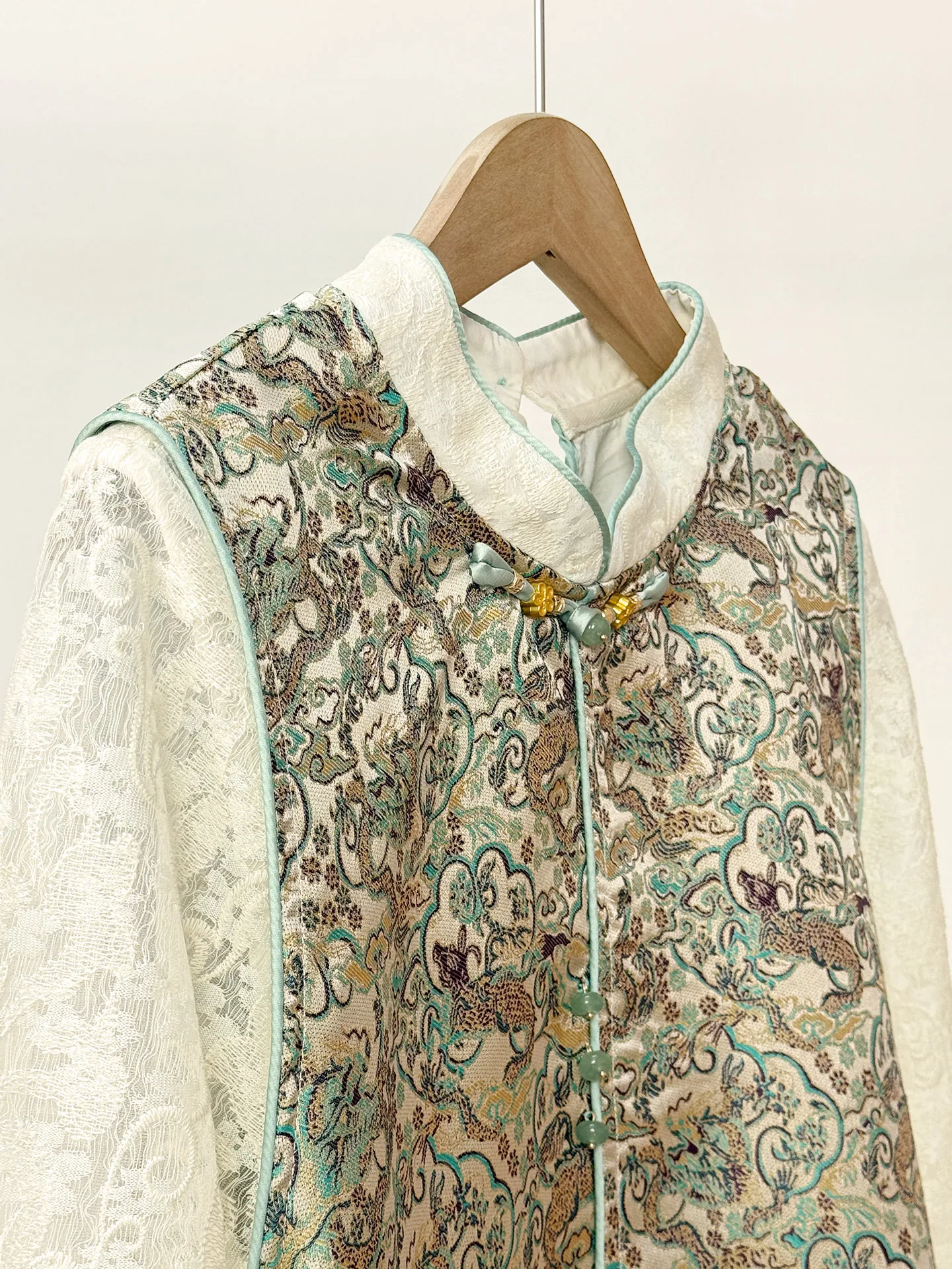 

PTHERINE New Year Aosphere High-Defn Pattern Fake Two-Piece Ele Top Cotton Long Sve Embroidered Lace irt