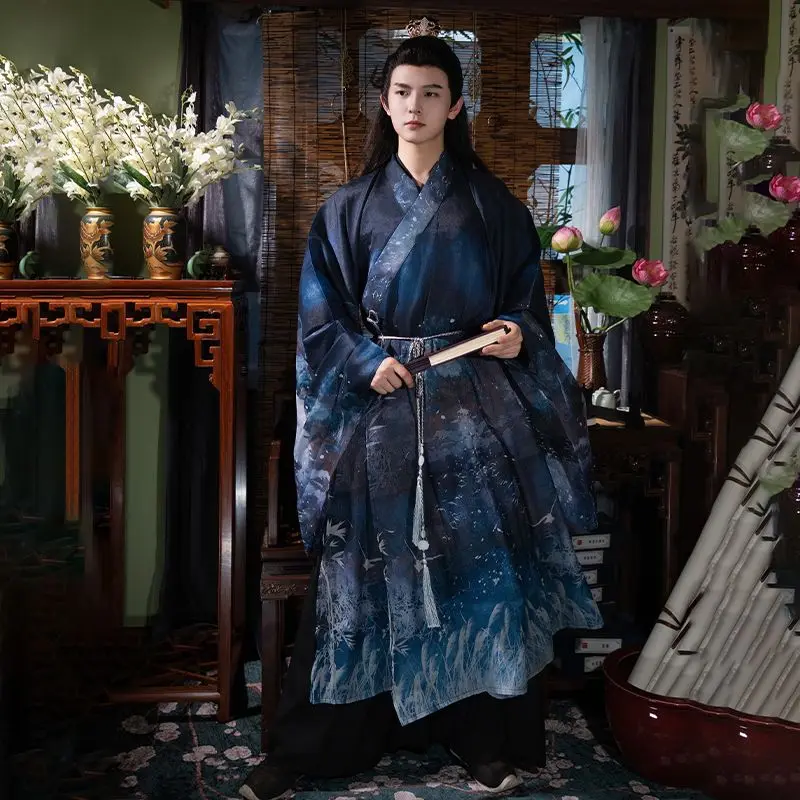 

Hanfu Ancient Chinese Traditional Costume Chinese Dress Traditional Hanfu Cross-collar Waist-length Printed Costume Men's