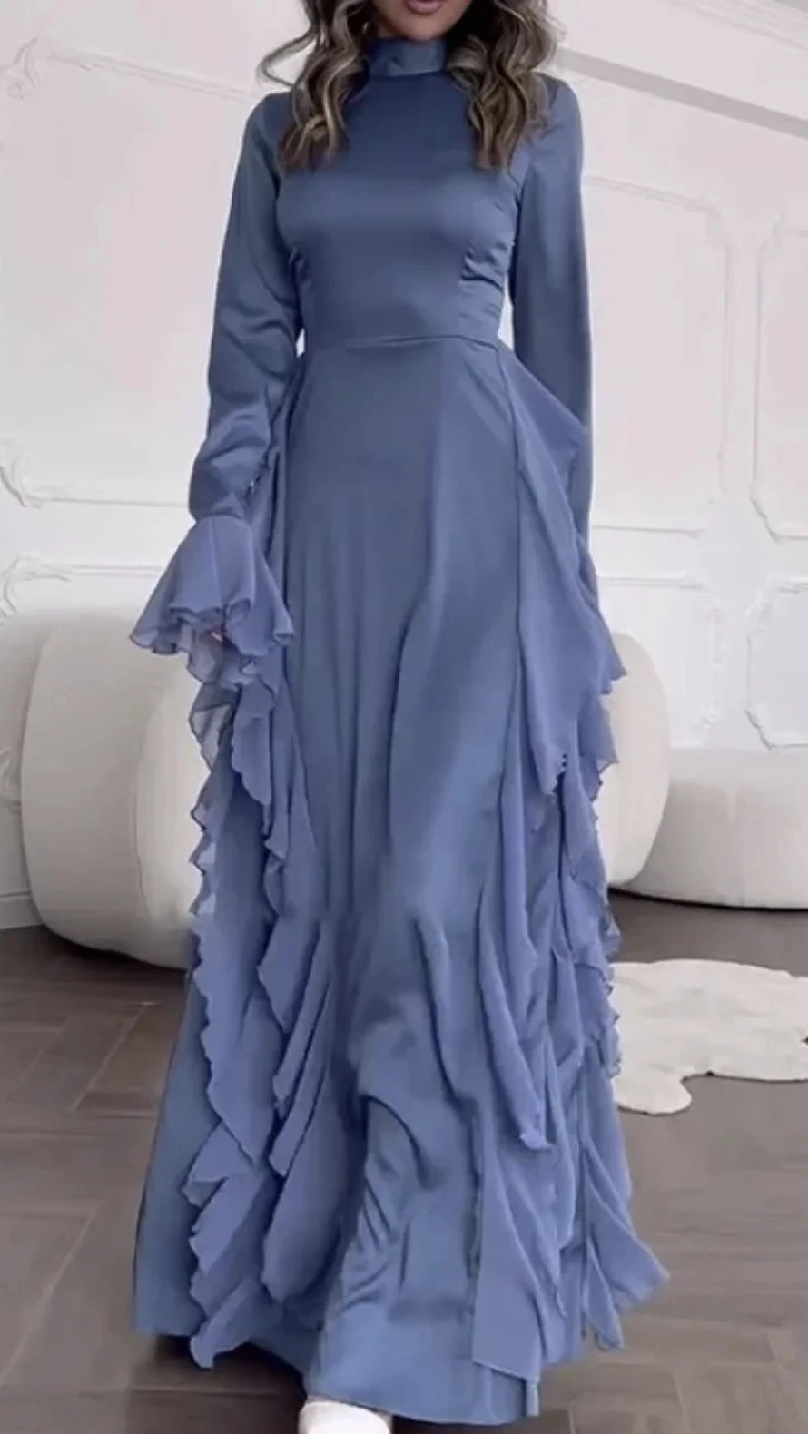 

Ciynsia Soft Chiffon Long Sleeve Evening Dresses Ruffles Robes De Soirée Women Formal Party Gowns