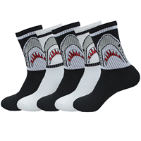 EUR Size Cotton Fashion Funny Hiphop Unisex Men Black White Shark Happy Socks Street Skateboard Male Causal Sox Spring Summer