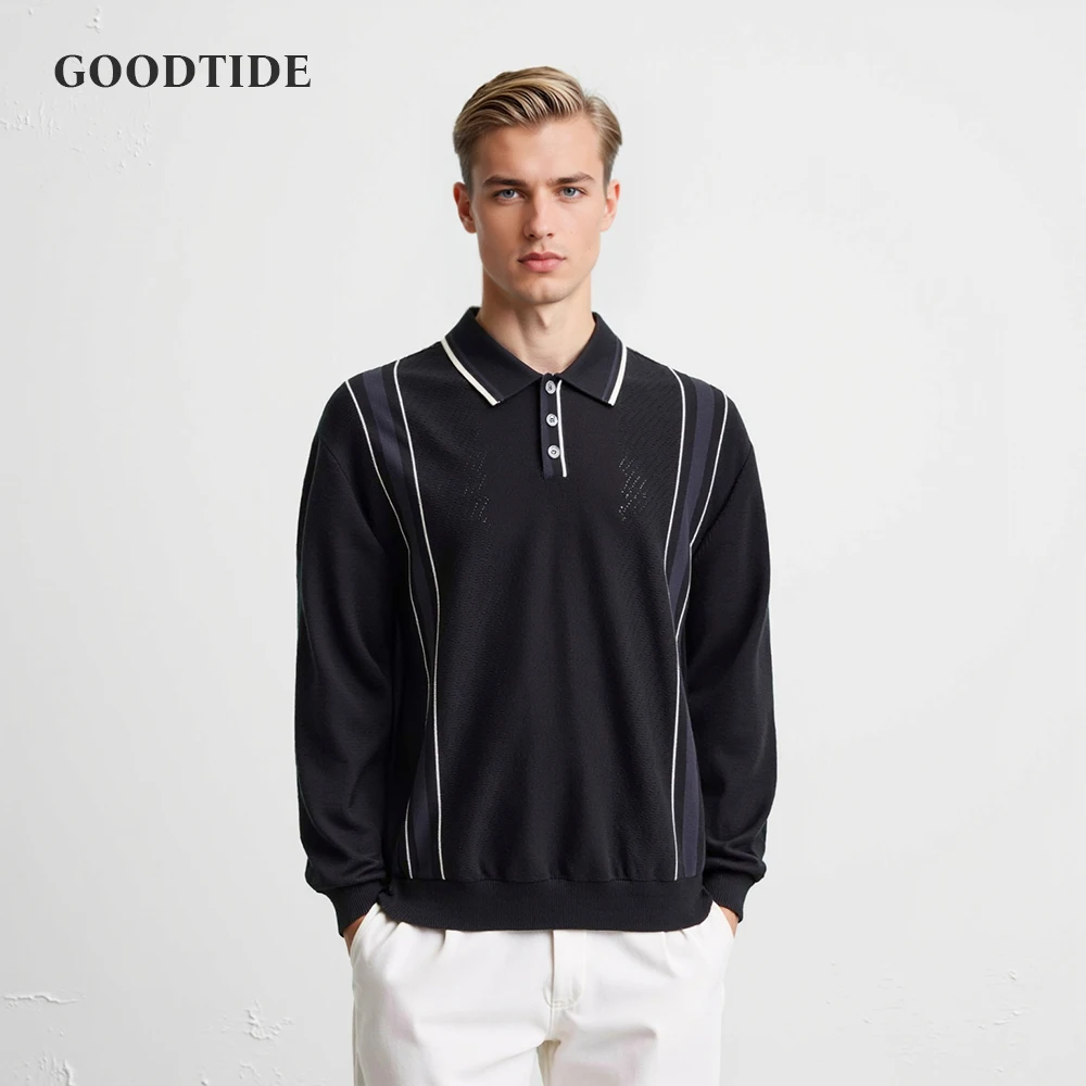 

Men's Knitted Long Sleeve Polo Shirts Casual Slim Business Polos Men Turn Down Button Leisure Knitwear Autumn Streetwear Shirts