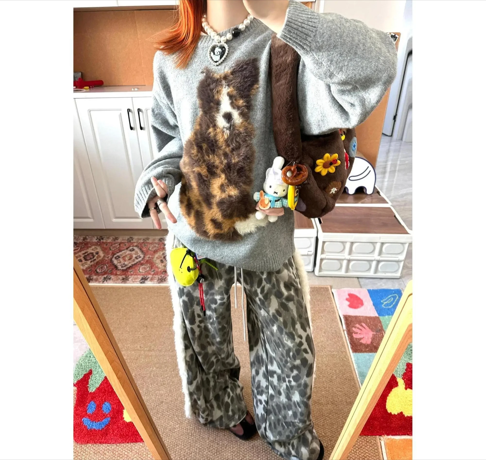 

Пуловеры с принтом собаки, женская осенне-зимняя одежда, корейский джемпер, повседневный модный вязаный свитер большого размера, топы