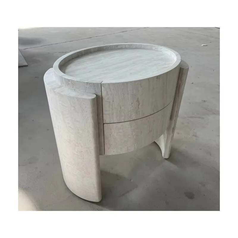 Superior Bedroom Bedside Table Super White Travertine Marble Bedside Table with Drawer