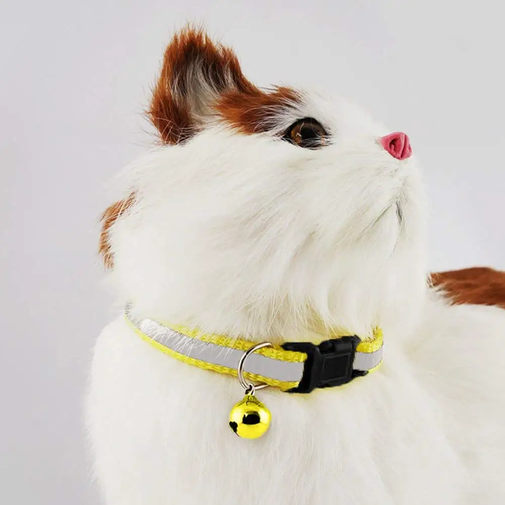 Adjustable Reflective Pet Collar Safety Release Buckle with Bell for Cat Dog (Yellow)