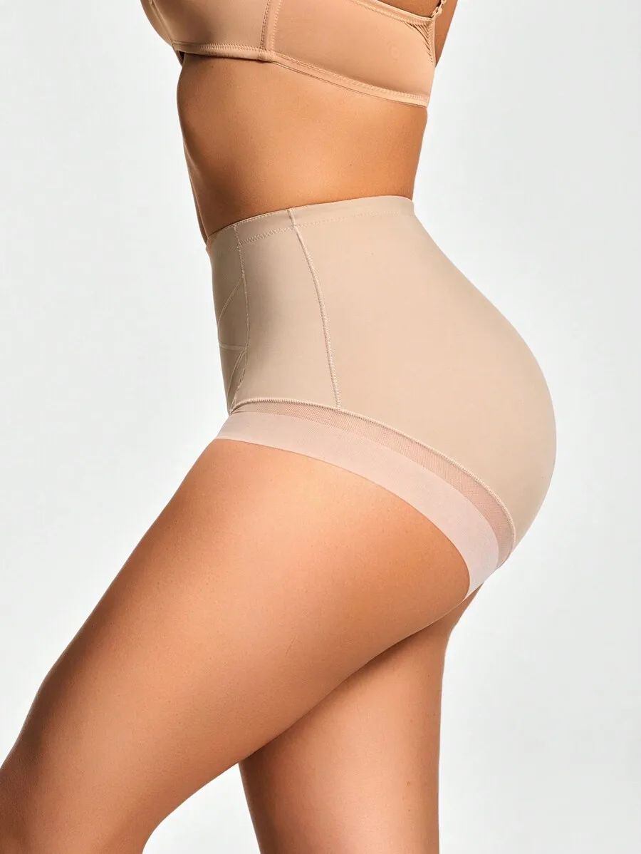 

Women High Waist Shapewear Shorts With Mesh Trim Solid Color