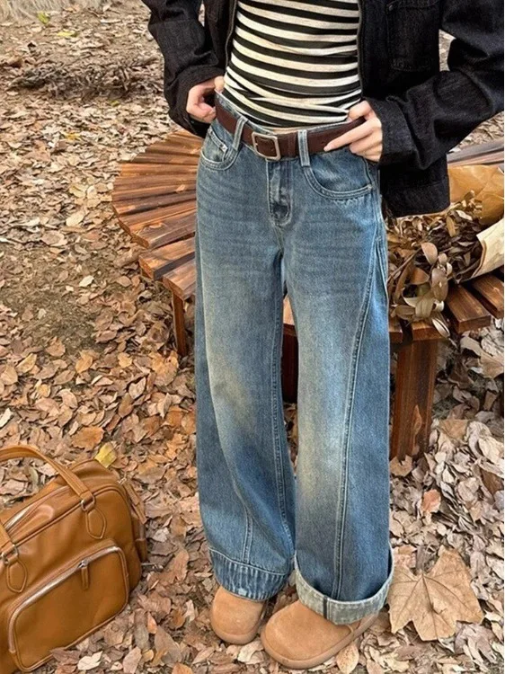 

High Waist Wide Leg Denim Jeans Women's plus Size Loose Fit Slimming Summer Casual Blue Retro Style Versatile Casual Jeans