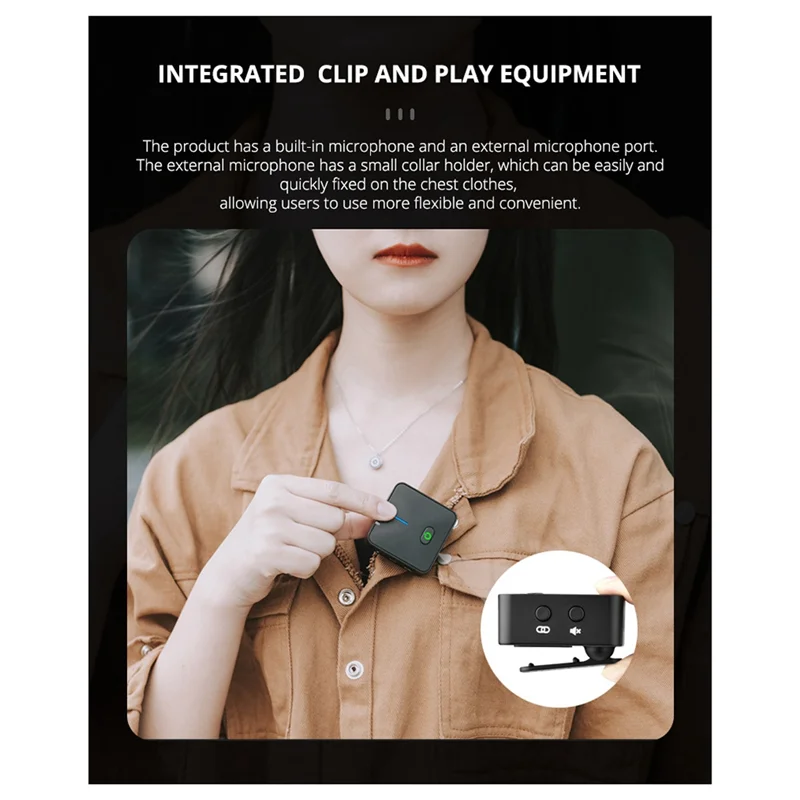

Stylish-Wireless Lavalier Microphone One To One Smart Pairing Recording Microphone Professional Noise Canceling Microphone Durab