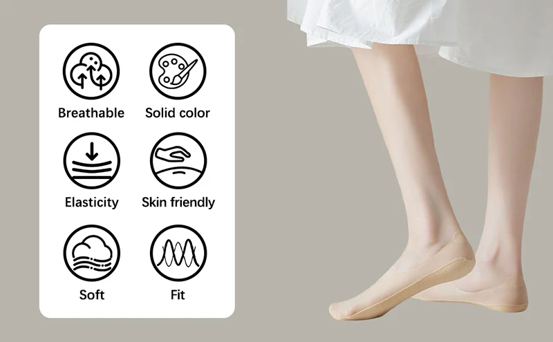 10 Paar Sommer Ultra-dünne Unsichtbare Low-Cut Socken für Damen – Rutschfeste Silikon-Mesh No-Show Socken aus Eisseide, einfarbig, Bootsocken – Detail 3