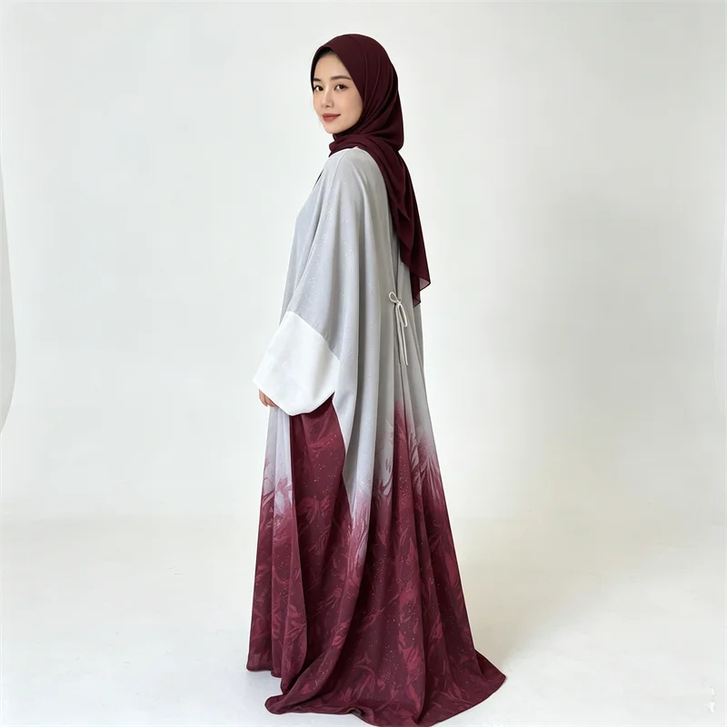 

Shimmer Gradient Color Kimono Open Abayas for Women Dubai Muslim Dress Kaftan Kebaya Caftan Marocain Femme Robe Islam Jalabiya