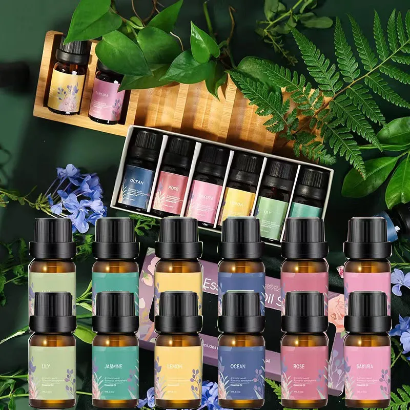 مجموعة زيوت عطرية للعلاج العطري قابلة للذوبان في الماء مكونة من 6 قطع لمعطر الهواء ومرطب مجموعة الزيوت العطرية النباتية الخاصة