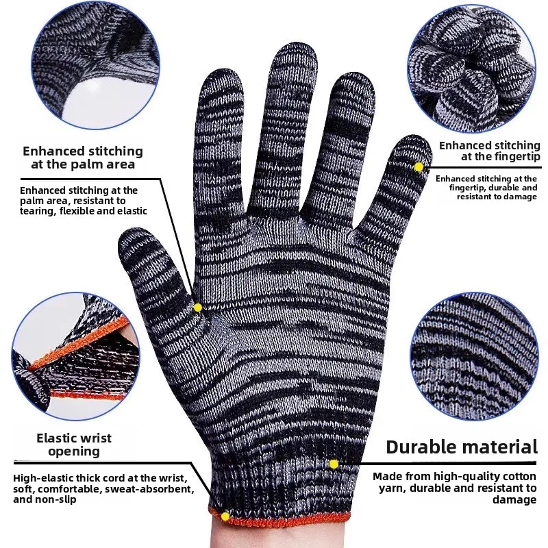 Men's Cotton Nylon Gloves Labor Protection Anti-Slip Wear-Resistant for Home And Garden Work Pure Cotton Gloves for Men