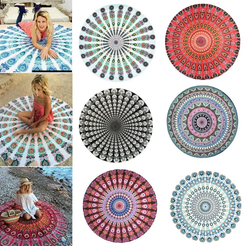 Vintage Round Chiffon Anti-sunlight Shawl Beach Towel Outdoor Yoga Picnic Mat