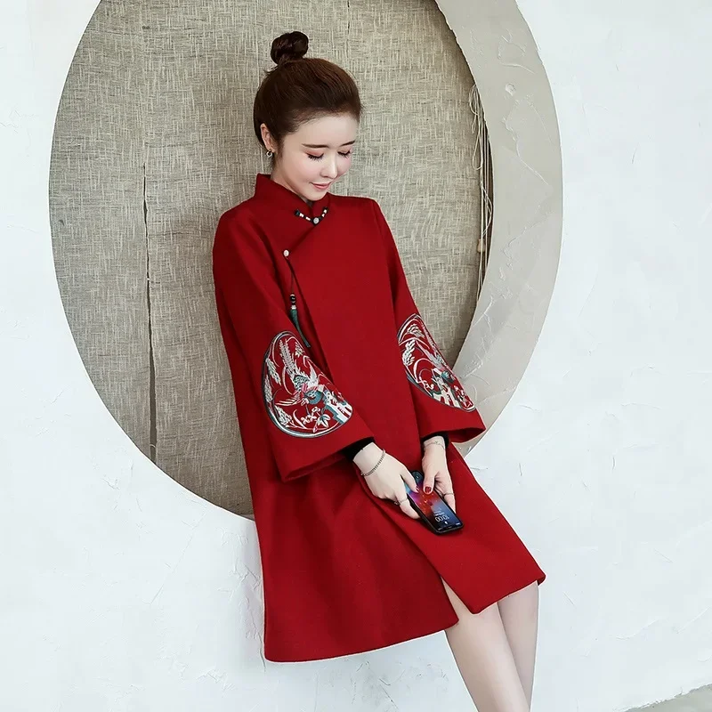 New Year Chinese national party dresses vintage floral thick midi dress Mandarin collar women cheongsam dress plus size 12016