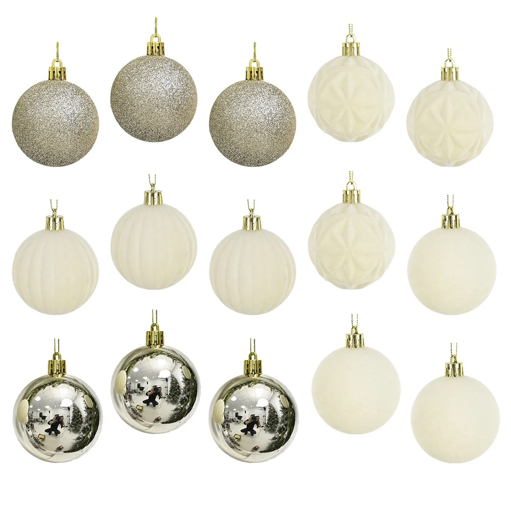 

Glitter Baubles Christmas Ornaments 15-piece Set Festive Design Glitter Accents Warm Christmas Atmosphere Decor