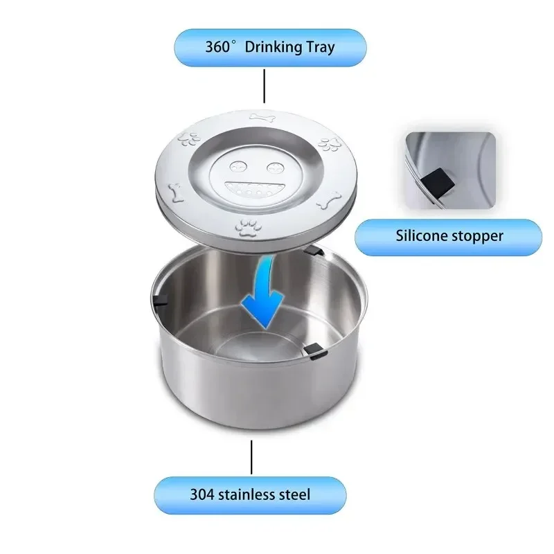 OUZEY Stainless Steel Dog Floating Water Bowl Large Capacity Pet Cats Water Dispenser No Spill Anti-Splash Cats Dog Drinker