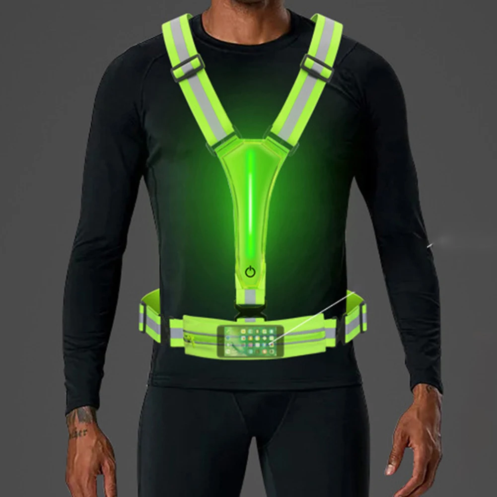 LED Reflective Vest Running Gear 3 Lights Mode USB Rechargeable Light Up Running Vest Chest Phone Holder for Women Men Kids