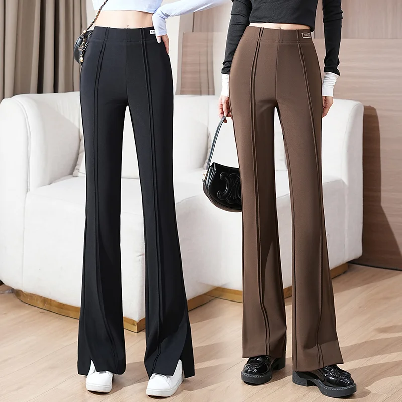 

Office Lady Women Loose Straight Pant High Wiast Suit 2024 Solid Color Casual Flare Pantalones Office Lady Vintage Trousers A09