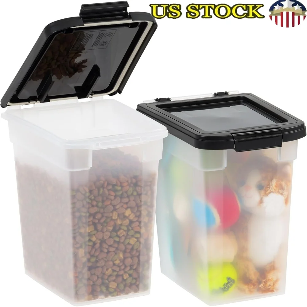 

Airtight Pet Food Container 10 Lbs Dog Cat Food Storage Bin Treat Box 2Pk Durable Clear Body Easy Access Secure Lid