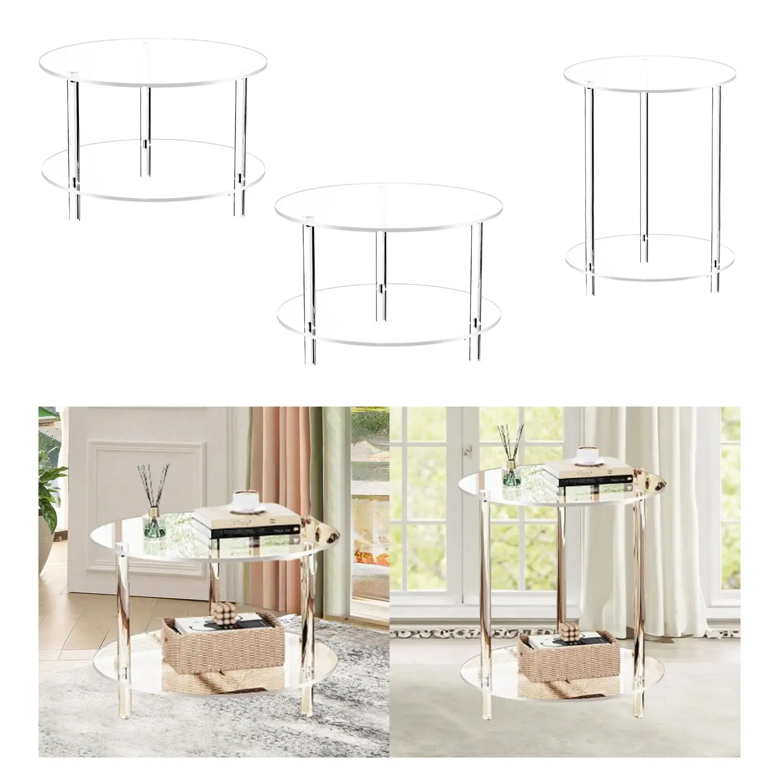 

Acrylic Round Side Table End Table for Compact NightStand Bedside Furniture for