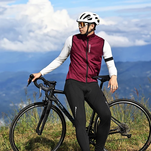 Imagen 2 del producto WOSAWE-Chaqueta térmica de lana para invierno para hombre, chaqueta de ciclismo sin mangas, ropa para bicicleta, chaleco cálido de otoño, abrigo sin bolsillos