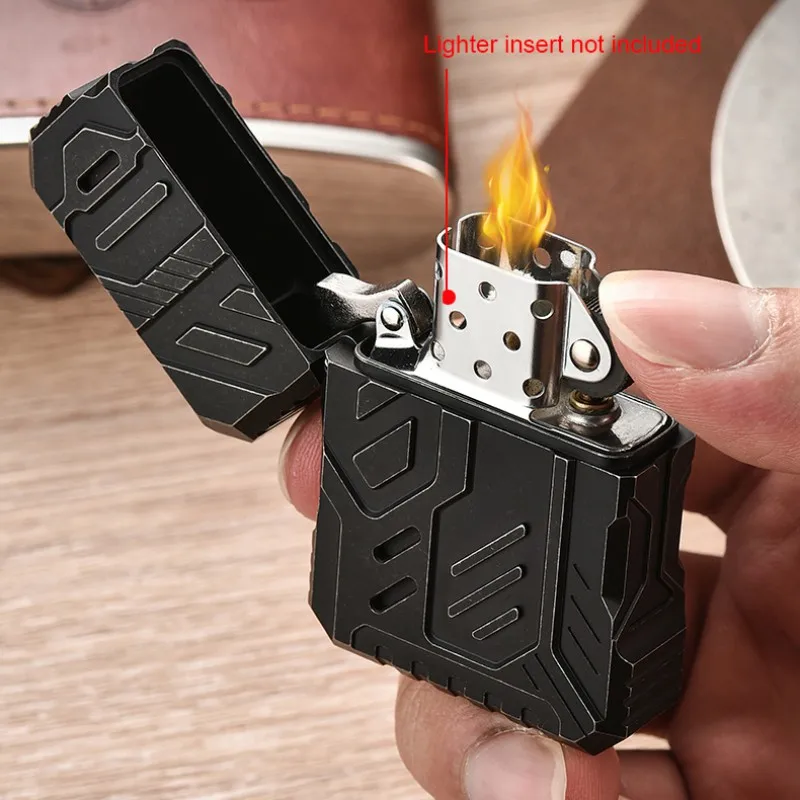 Titanium Alloy Lighter Case Windproof Thick Shell Collection in Box Men Father Gift Lighter Cover Hiking Handle EDC Tools