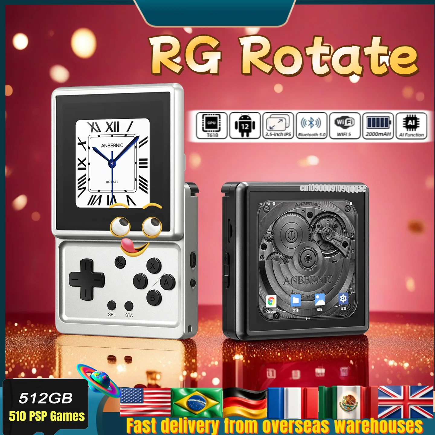 Anbernic RG Rotate Retro Handheld Game Console 3.5" IPS Rotating Screen Android Portable Games Player Supports WIFI AI Streaming