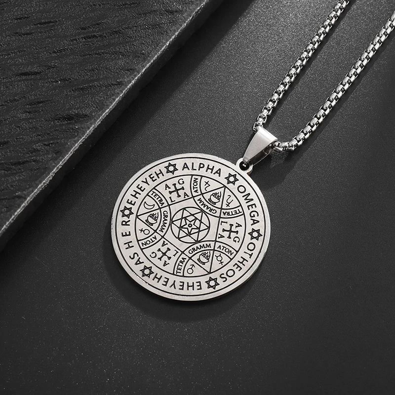 Seven Archangels Stainless Steel Seal Medal Pendant Necklace for Men Star of David Six Pointed Star Jewish Jewelry