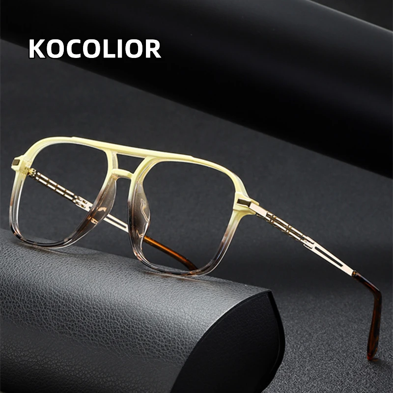 KOCOLIOR New Fashion Double Beam Large Frame Reading Glasses for Men and Women Photochromic Anti Blue Light Presbyopic Glasses