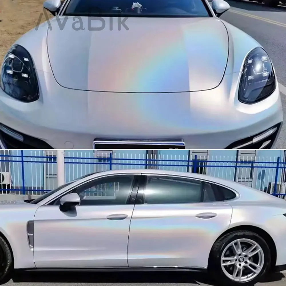 

Gloss PET Electroplated Laser White Car Sticker Vinyl Wrap Film Car Motorcycle Styling With Air Release Initial Low Tack Glue