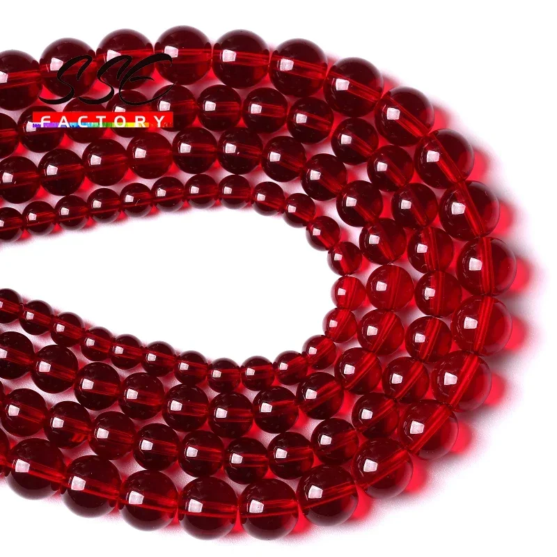 Garnet Glass Crystal Beads Wholesale Red Glass Round Loose Stone Beads For Jewelry Making DIY Bracelet Necklaces Accessories 15\