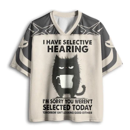 I Have Selective Hearing Grumpy Black Cat Mesh V Neck T-shirt Men Funny Slogan Summer Casual Tee