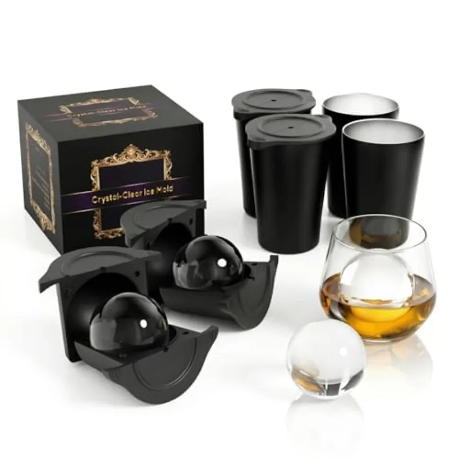 

Clear Ice Cube Maker 2.5 Inch Sphere Ice Ball Molds for Whiskey Stainless Steel Clear Ice Mold with Non-BPA Silicone Easy-Relea