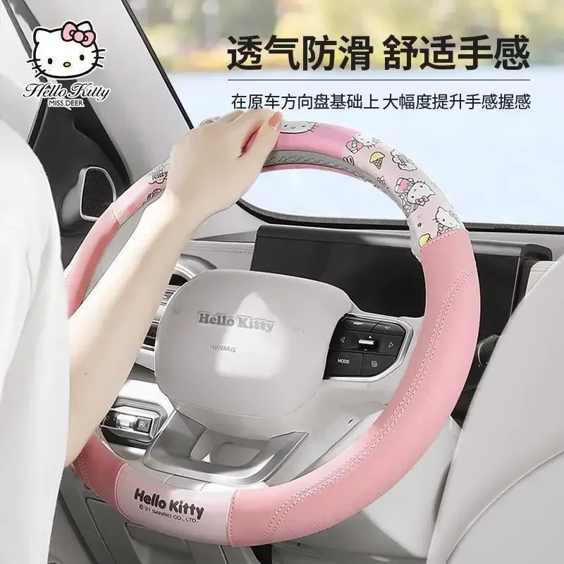 

Hello Kitty Anime Kawaii Sanrio Ins Car Round Steering Fashion Wheel Cover Cute Non-slip Warm Steering Cover Handlebars Gifts