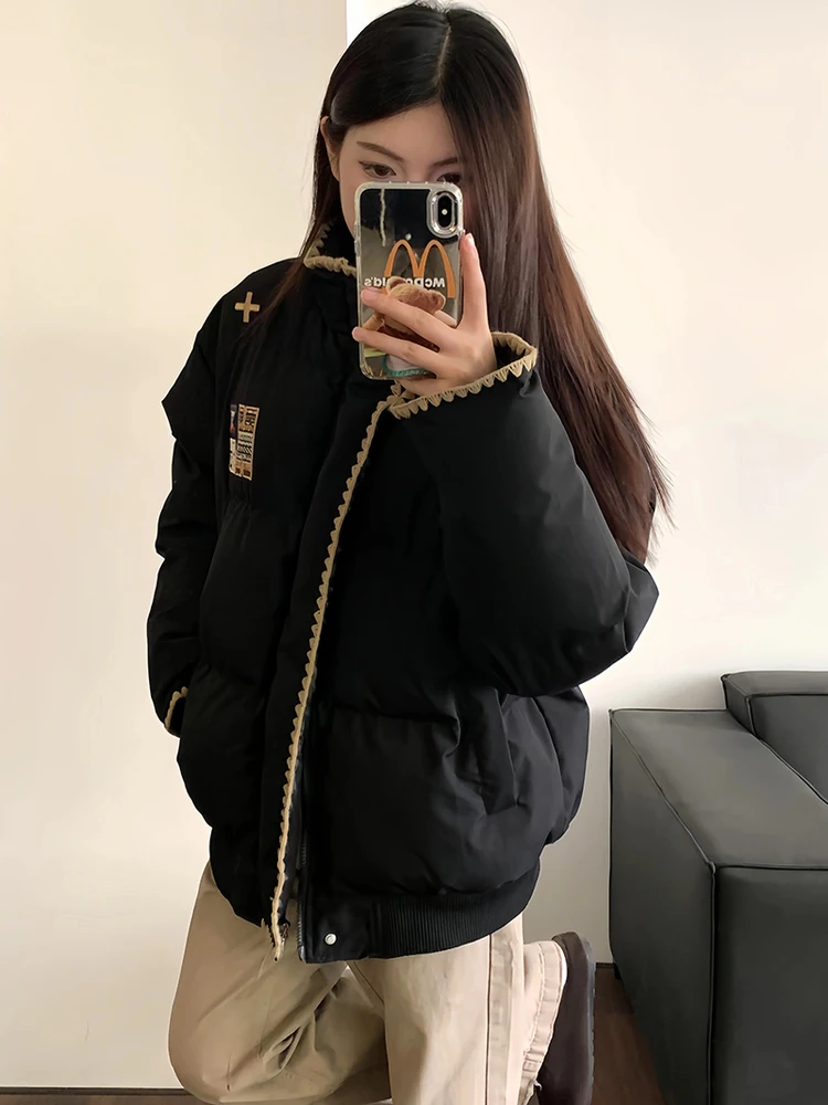 

Bla Thiened Winter down Jaet Women's Korean Sle Commute Faion Straight Tube Coat Couples Streetwear Casual Urban