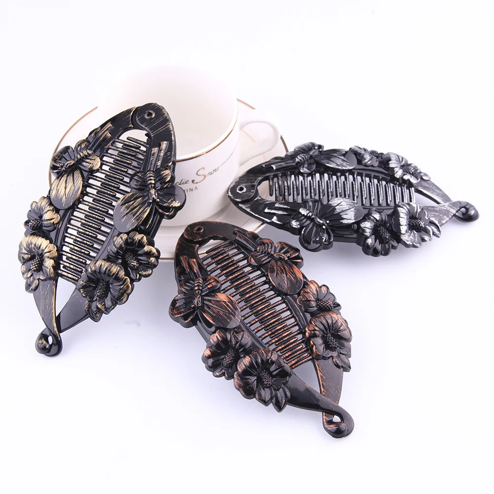 

6Pcs Vintage Flower Hair Clips Retro Fish Design Claw Clamps for Updo Ponytail Holders No Slip Secure Grip Portable Styling