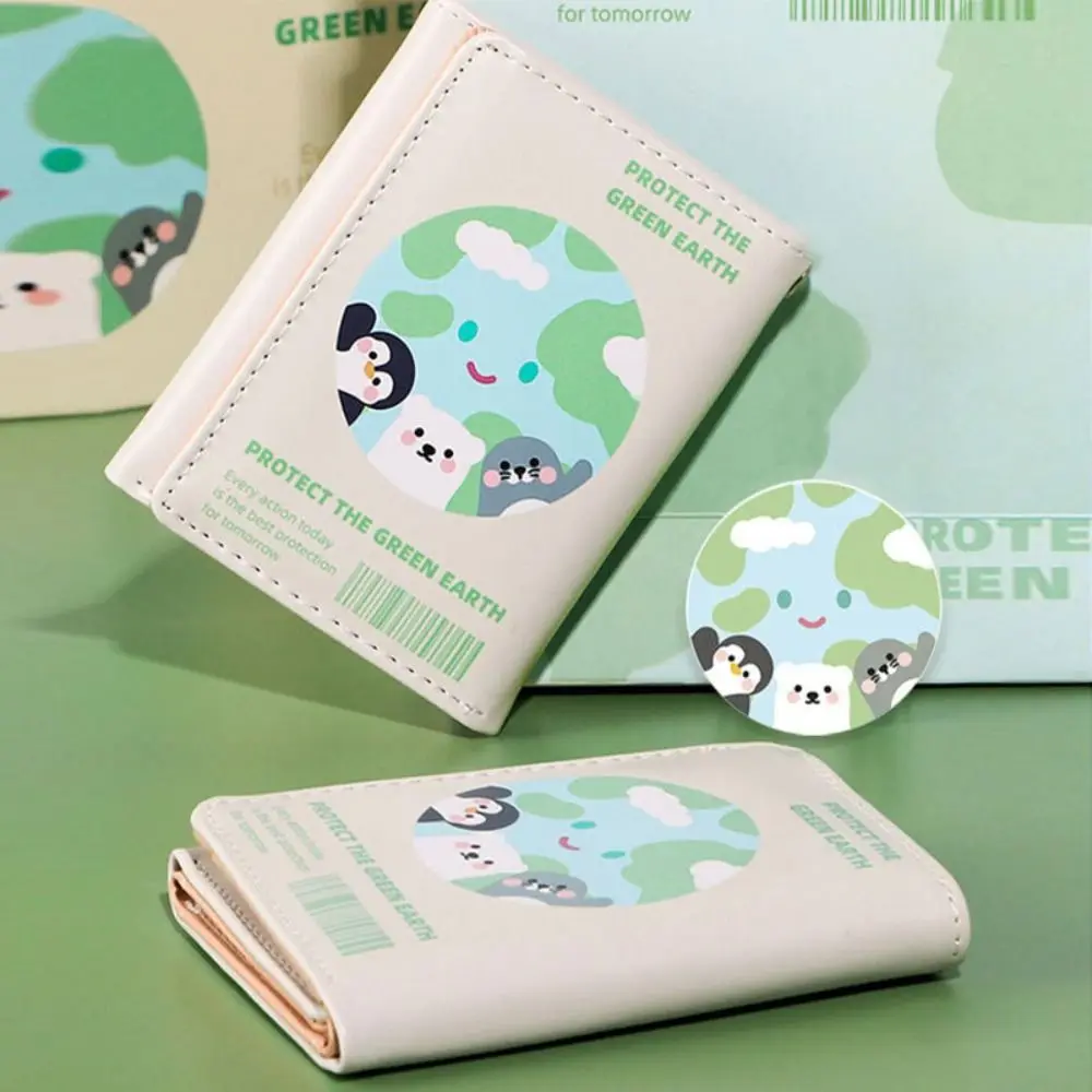 Novo clipe de dinheiro feminino carteira curta bonito dos desenhos animados múltiplas posições de cartão bolsa de couro triplo dobrável embreagem feminina