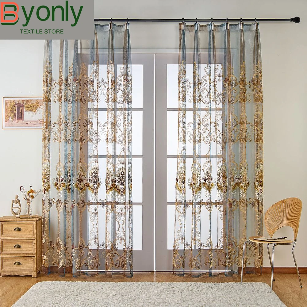 

Customized Hollow Out Embroidered Embroidered Window Screen Curtains for Living Room Bedroom French Window Balcony Floating