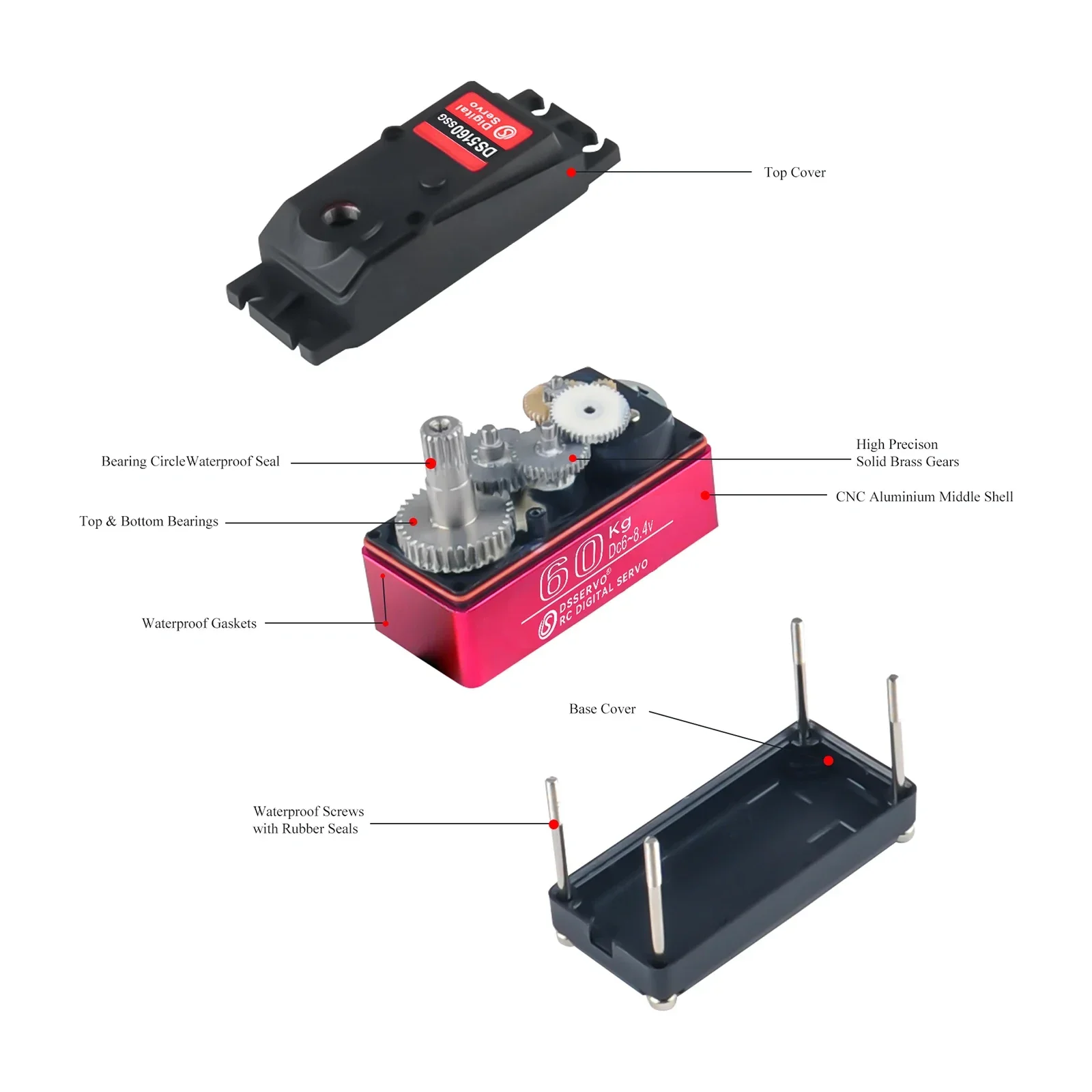 150kg/80kg/60kg servo robótico de metal digital ds51150 180/270 graus à prova dip66 água ip66 função de energia para rc drone carro inteligente robô