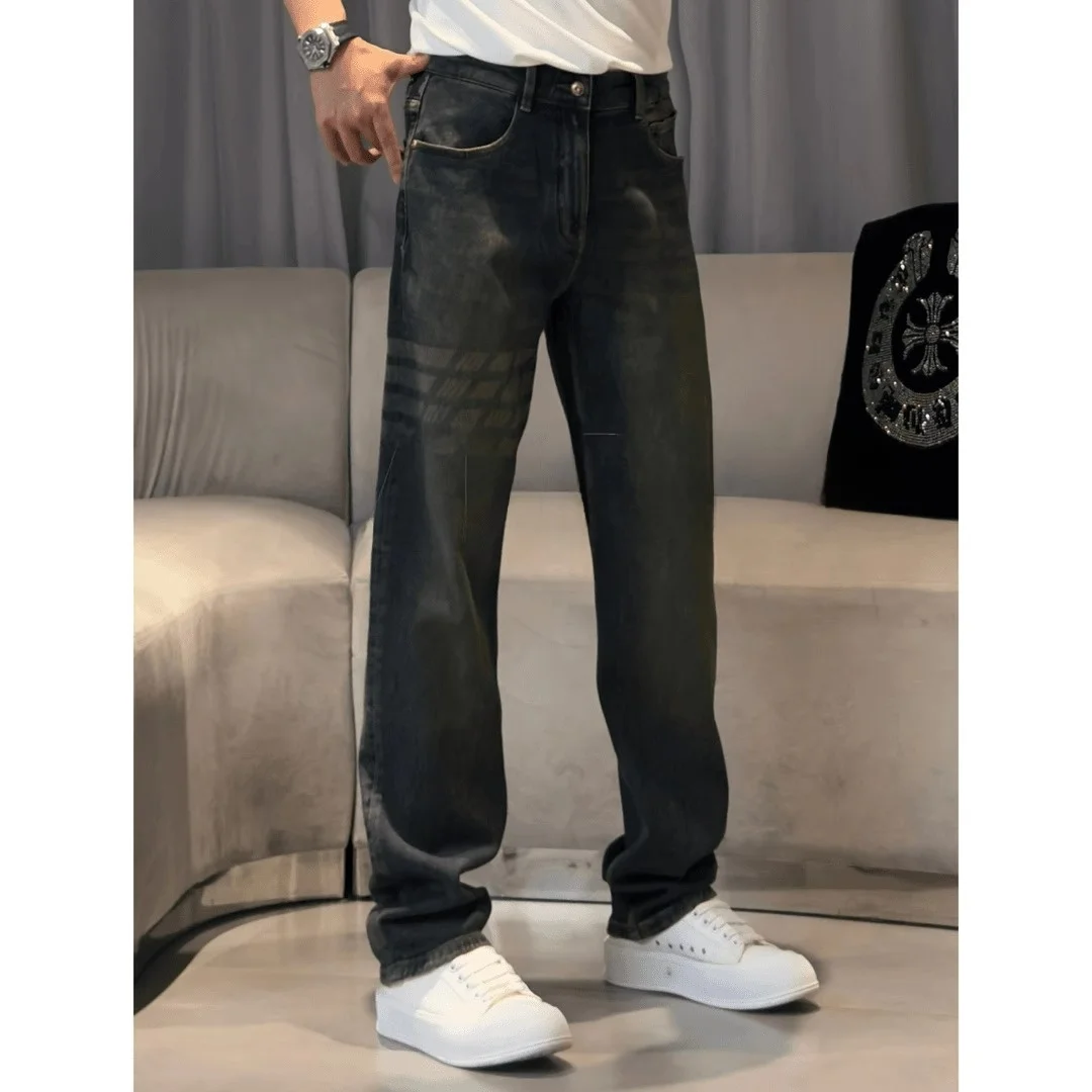

Осень 2024: Элитные американские ретро-джинсы прямого кроя для мужчин, свободные широкие брюки класса люкс, молодежные модные повседневные джинсы