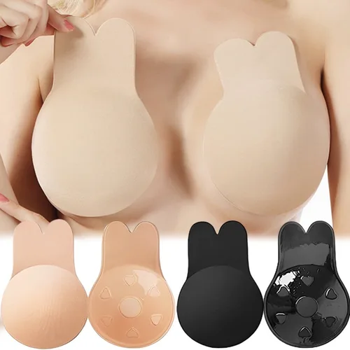 Imagen 2 del producto Sujetadores invisibles de realce para mujer, sujetador sin tirantes de silicona, cinta adhesiva reutilizable para levantar el pecho, cubierta para pezones de conejo, almohadillas para sujetador, 2/6 Uds.